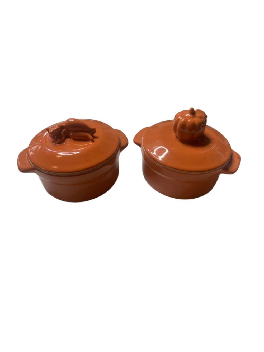 Food Network stoneware ramekins/ soufflé dishes with Lids Orange